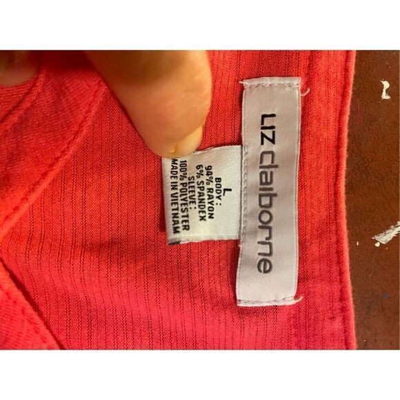 Liz Claiborne Womens Tops V Neck Semi Sheer Sleeve Coral Large - Picture 5 of 10